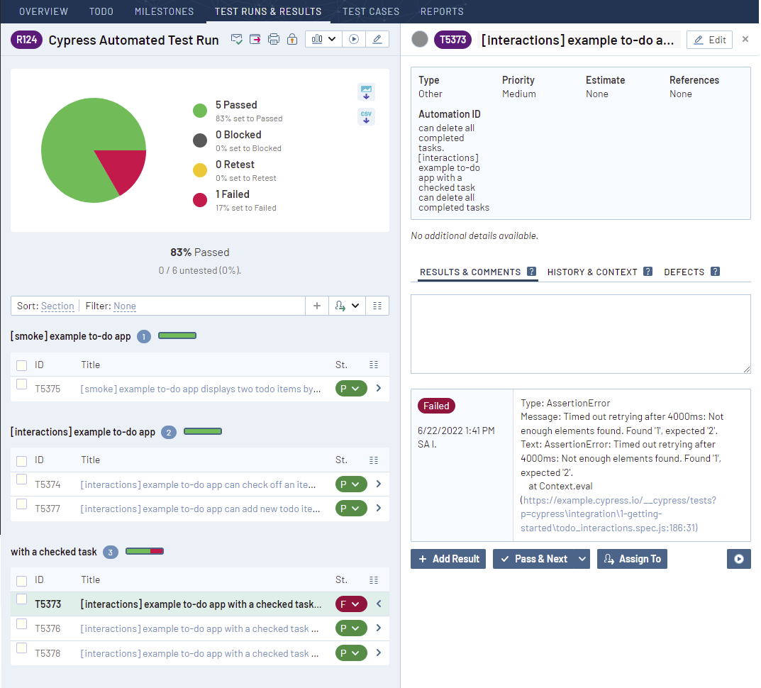 Integrating with Cypress TestRail Support Center